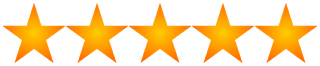 Image of five gold stars in a horizontal row, indicating a five-star rating.